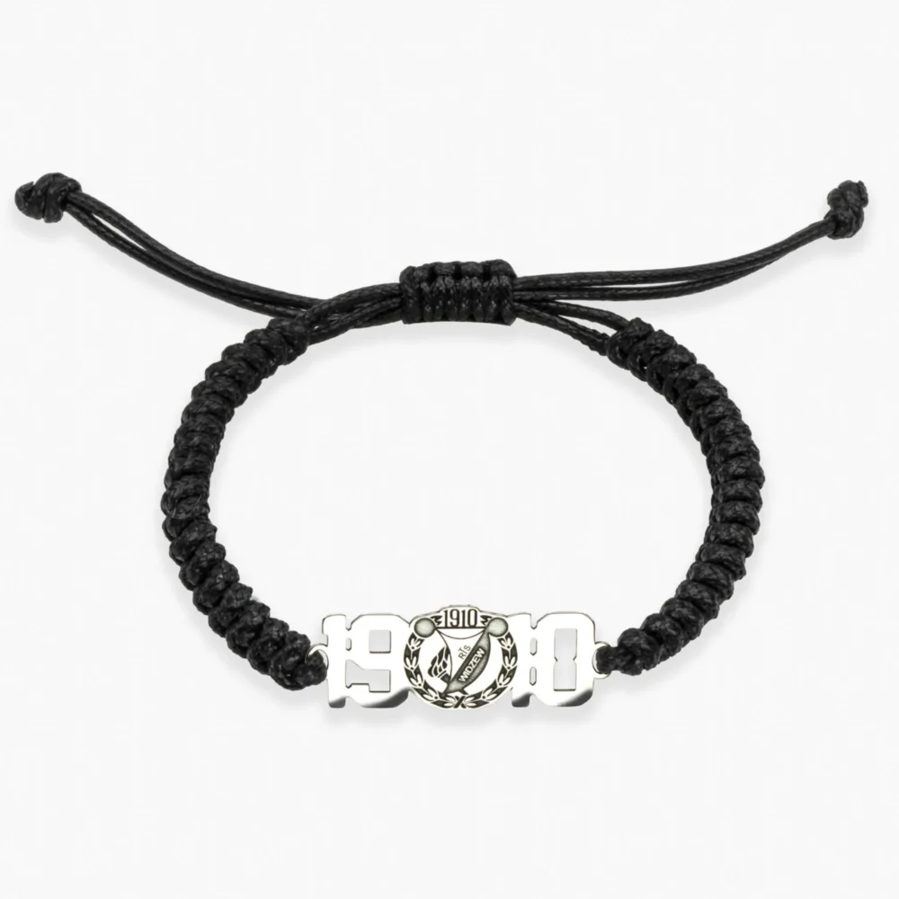 bransoletka dla Kibica klubu Widzew Łódź ze srebrnym herbem klubu wpisanym w datę 1910