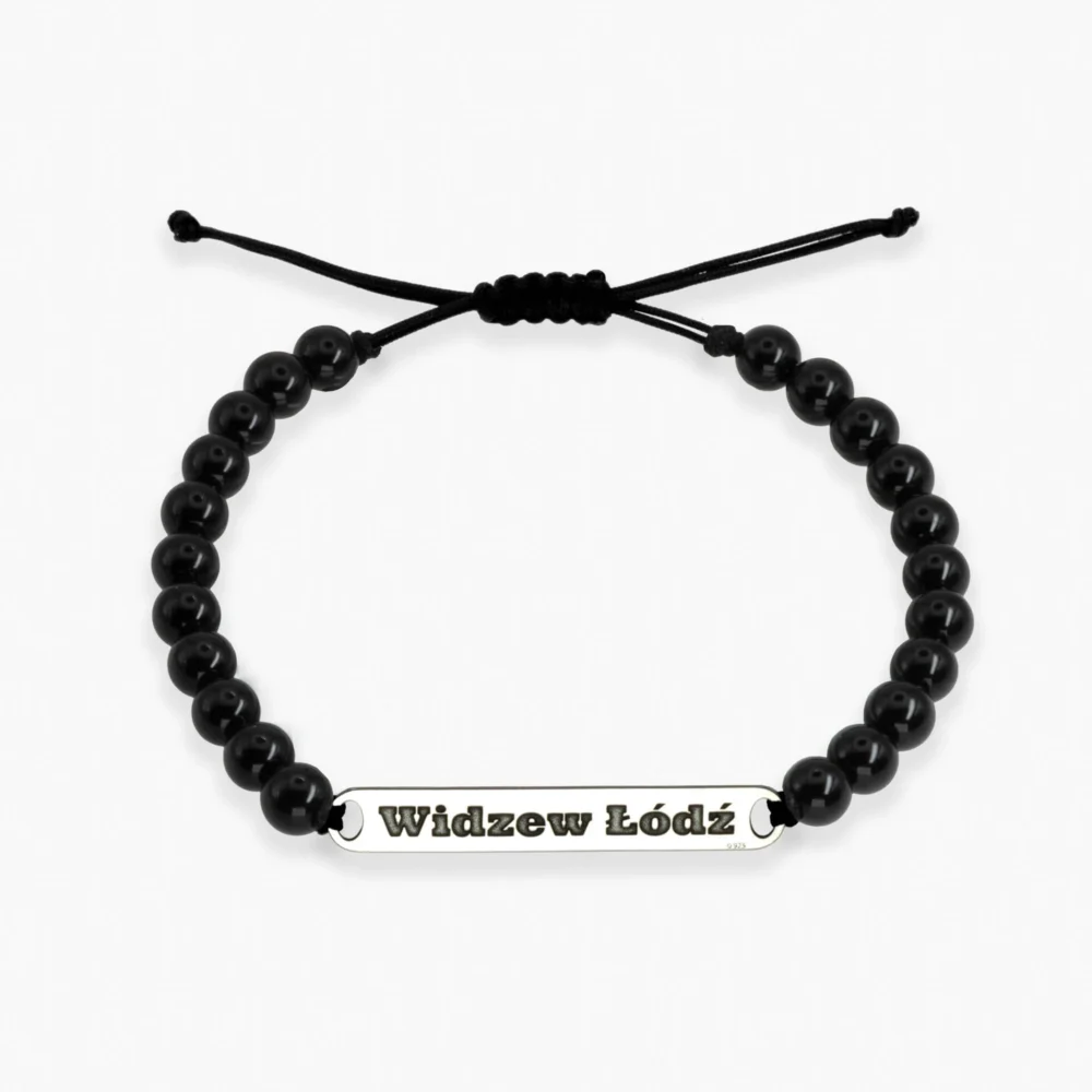 bransoletka z napisem Widzew Łódź srebro 925 czarny onyks